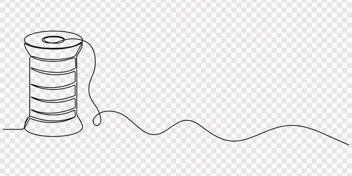 Minimalist line art of a spool of thread with needle and stitch. No editable strokes, Continuous one line drawing of textile spool of thread. Spool of thread single line art vector illustration.