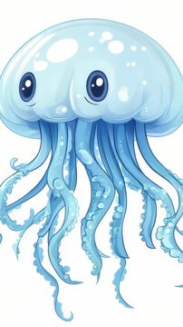 selective focus cute cartoon jellyfish on white background