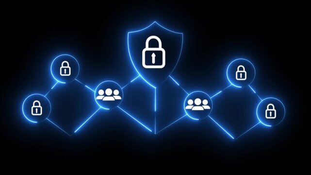 Glowing neon Conceptual of security lock concept security with interconnected users and digital locks, emphasizing cybersecurity measures.Glowing zero trust concept and 4k motion graphics video ..
