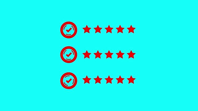 Glowing Visual representation of a rating system featuring star ratings, ideal for reviews and feedback applications.4k motion graphics video ..