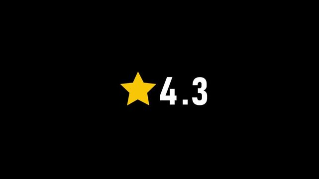 Glowing Premium Star Rating Animation with Customer Feedback and Review Score. 4.3 Star rating star animation. customer feedback on 4.3-star rating and review details. product certification.4k video