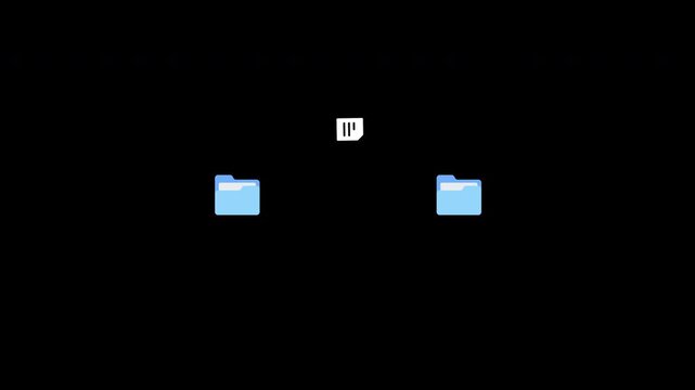 Folder to folder file transfer animation on transparent background, File copy and paste animation between folders with alpha channel