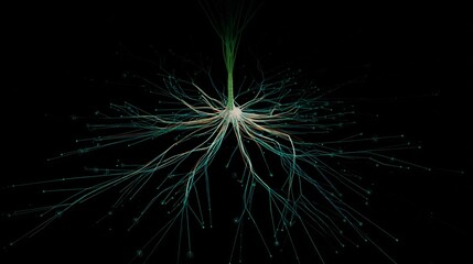 Fototapeta premium Abstract glowing branching network resembling biological root systems or neural connections on black background