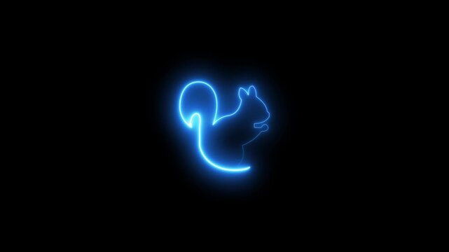 Glowing neon squirrel silhouette animation on black background