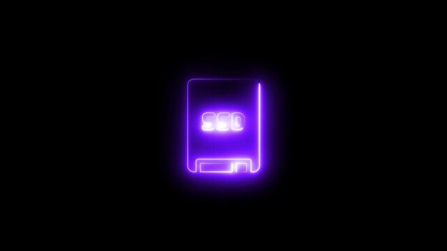 Neon purple ssd animation: digital storage and data technology concept