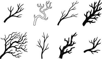 Obraz premium Hand drawn branch set black and white vector illustration