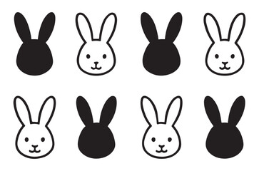 Fototapeta premium Rabbit Silhouettes And Outlines On White Background