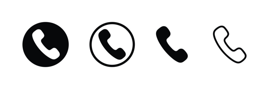 Phone Icons with Call Buttons, Telephone Symbols, Contact Elements, and Modern Outline and Solid Variations