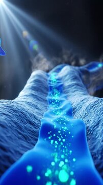 Macro of blue quantum cellular assimilation with jade component loop / 細胞と同化するブルーの量子エネルギーと瑞々しい緑の流体抽象ループ1