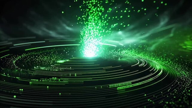 Digital technology green glowing circle scene abstract background