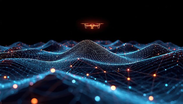 Futuristic AI Satellite Navigation System with Digital Terrain Map and Aircraft Route Visualization
