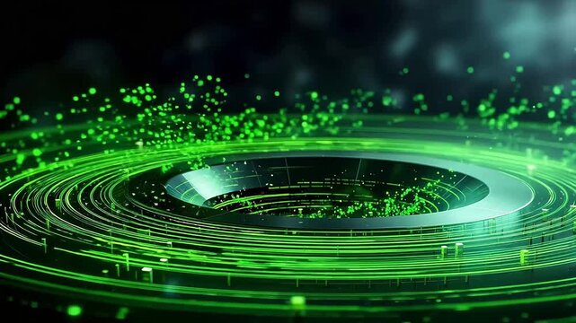 Digital technology green glowing circle scene abstract background