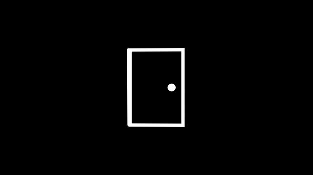 Opening door line icon.White color line icon animation.After it crumbles in a line and moves to the camera.