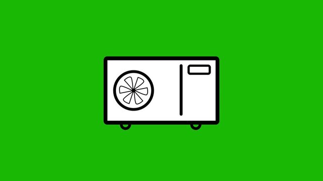 Animation white three- blade fan symbol.Sketch cooling fan icon animation,Special fan sign neon icon on green background.