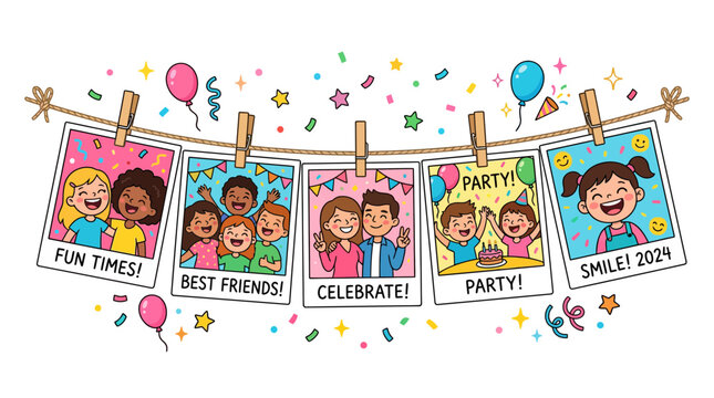 Diverse group of happy children smiling.