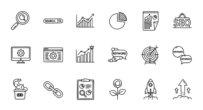Seo optimization and keyword research icons
