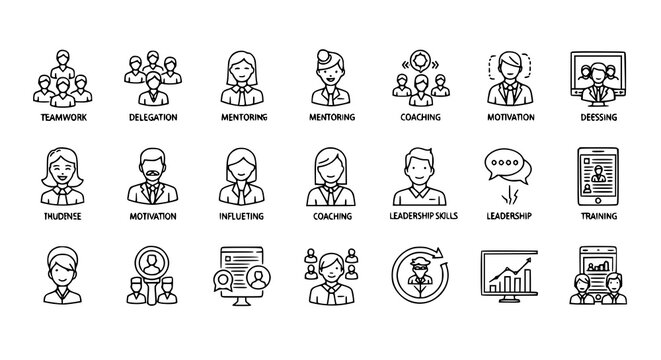 Business leadership and management icons