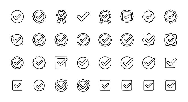 Collection of checkmark and verified icons in various styles
