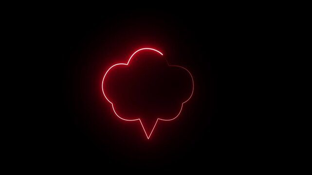 Rad Neon Speech Cloud Animation, Glowing Light Dialog Bubble Element on Black Background