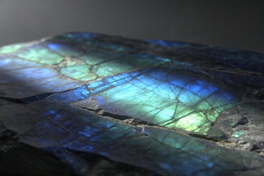 Labradorite Blue Iridescent Mineral Texture Dark Macro