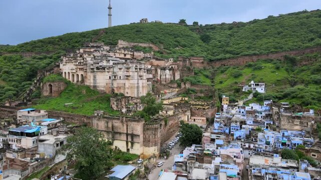 Aerial View of Taragarh Fort and Bundi City in Rajasthan India