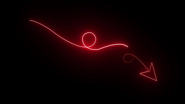 Red Neon Looping Arrow Pointing Downward Animation, Financial Loss and Bear Market Concept Loop