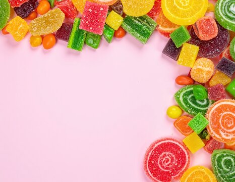 colorful candis on pink background