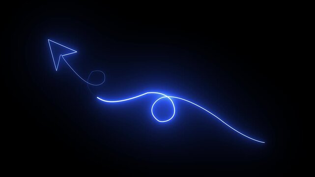 Blue Neon Swirling Arrow Upward Animation, Creative Path to Success and Growth Concept Loop