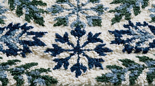Top-down flat lay of Swedish Rya hand rug with floral pattern