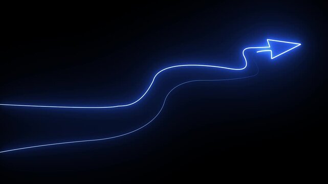 Blue Neon Wavy Arrow Moving Upward Animation, Business Growth and Rising Trend Concept Loop