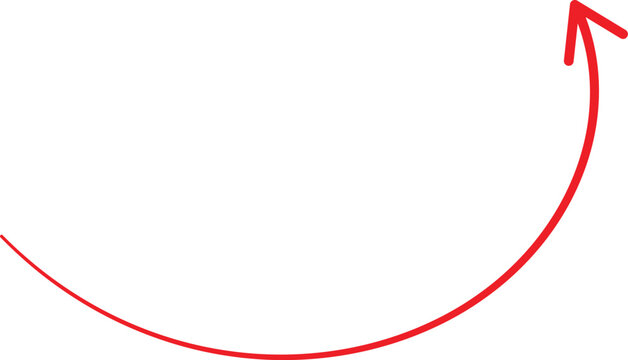 Hand drawn red curved arrow pointer isolated vector illustration