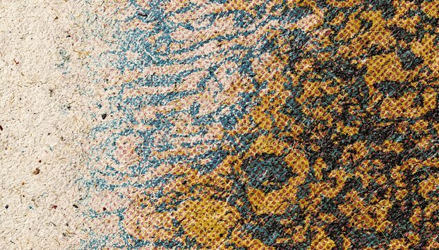 Abstract CMYK halftone texture pattern with offset printing error effect on rough vintage paper background, colorful retro dots and geometric grain for creative graphic design and pop art projects.