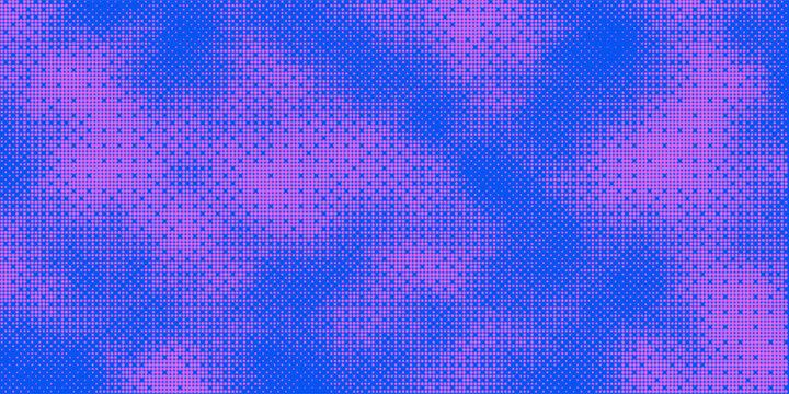 Pixelated bitmap gradient. Retro pixel art, blue dither pattern, 8 bit background. Leisure or arcade games duotone border frame. Glitch background texture pixel bitmap pattern. Vector Ilustration