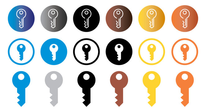 Key Icons Set in Multiple Colors Isolated on White Background
