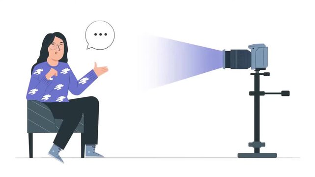 Female Expert or Influencer Giving a Studio Interview in Front of Video Camera Animation