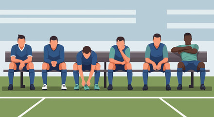 Soccer Players Waiting on Bench, Team Substitute, Sports Team Concept © Setiyawan
