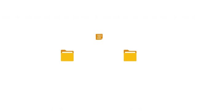 Folder to folder file transfer animation on transparent background, File copy and paste animation between folders with alpha channel