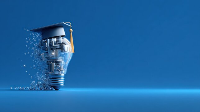 Conceptual lightbulb with graduation cap symbolizing education and ideas