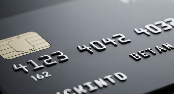 Close-up Macro Shot of Embossed Numbers on a Dark Credit Card