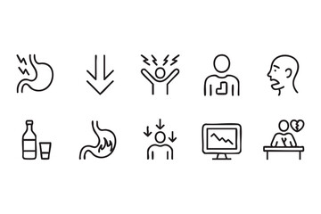 Fototapeta premium Mental Wellness Outline Icon Set Featuring Depression Heartbreak and Workplace Stress