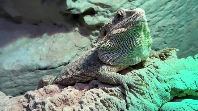 Drago barbuto all'interno di una teca