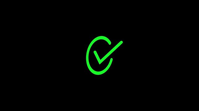 Glowing green neon check mark icon inside circle green neon check mark tick icon circle 4k video 