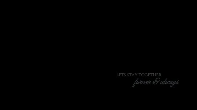 Lets stay together forever and always text appears in a minimalist serif font against a stark black background to convey a profound message of eternal commitment and enduring romantic connection.