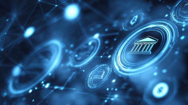 Digital data flow in futuristic cyber network with glowing blue particles and neon circuits