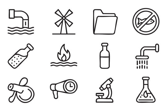 Water Treatment Vector Icon Set Featuring Toxic Waste And Sustainability Elements