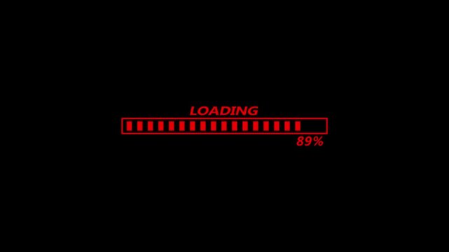 Red loading progress bar animation with percentage counter on black background download