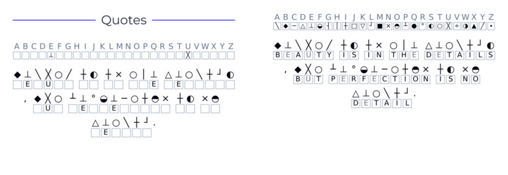 Crypto Quote Puzzle: "Beauty is in the details, but perfection is no detail" (Michelangelo) - Seamless Substitution Cipher Worksheet with Blank Letter Grid for Educational Mind Games and Premium KDP B