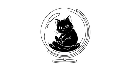 Cute Black Cat Inside a Globe Illustration © Morham