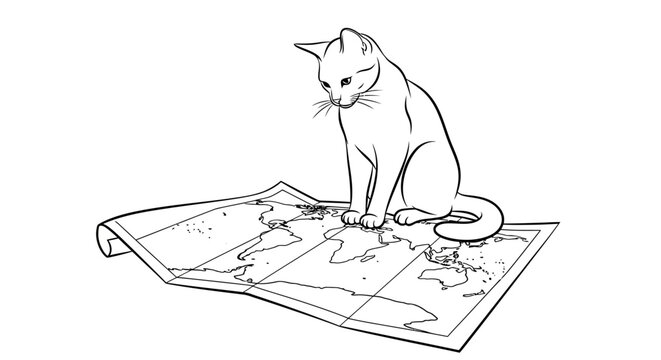 Curious Cat Studying World Map