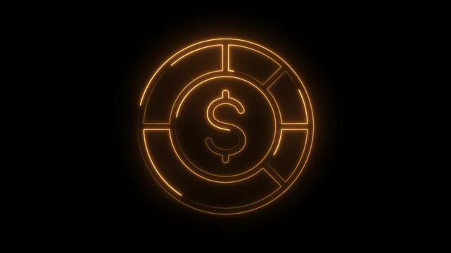 Glowing neon dollar sign inside segmented circle abstract financial concept animation dark... icon